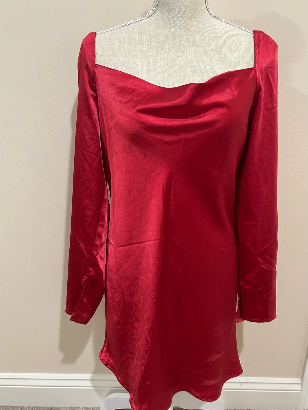 Princess Polly Red Satin Long Sleeve Cowl Neck Dress
